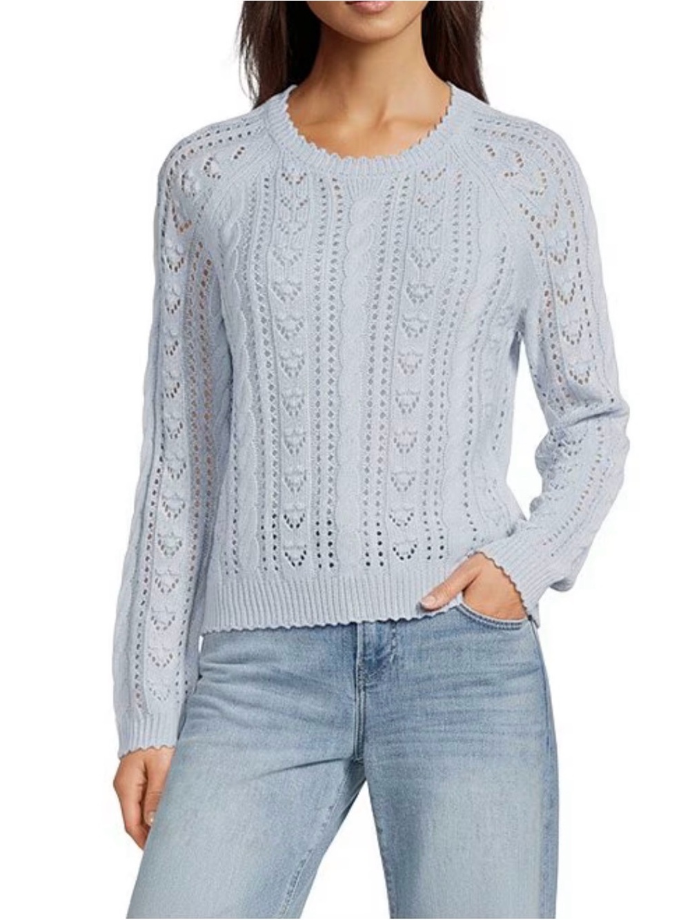 Lucky Brand Womenβs Pointelle Crew Neck Sweater Light Blue Size XXL